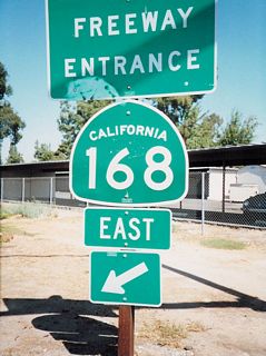 California 168 freeway entrance shield assemblies posted at the exchange with Shields Avenue in Fresno.