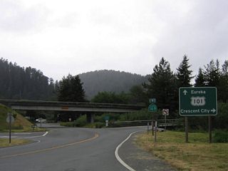 An end shield for California 169 is posted at the Exit 769 interchange with U.S. 101. Continue straight ahead to the old town Klamath site or turn north on U.S. 101 to Crescent City or south on U.S. 101 to Arcata and Eureka.