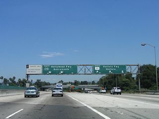 California 170 and U.S. 101 split just north of Universal City at the Hollywood Split interchange. Stay left to follow California 170 (Hollywood Freeway) north to Interstate 5 north to Sacramento or stay right to remain on U.S. 101 north via the Ventura Freeway to Ventura, Santa Barbara, and San Luis Obispo.