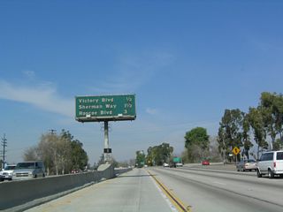 This mileage sign along northbound California 170 provides the distance to the next three exits: Exit 8B, Victory Boulevard; Exit 9, Sherman Way; and Exit 10, Roscoe Boulevard.