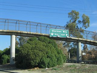 The off-ramp for Sherman Way splits between east/west.