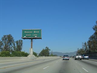 Roscoe Boulevard leads east to Interstate 5 in the San Fernando Valley and west to Interstate 405 Exit 68.