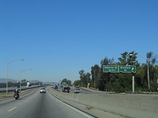 View of the transition ramp from northbound California 170 onto Interstate 5 (Golden State Freeway). Note that California 170 transitions into the left lanes of Interstate 5.