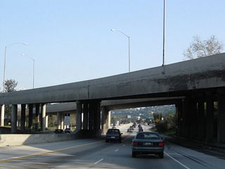 Passing under the Ventura Freeway within the Hollywood Split interchange, southbound California 170 narrows to two general purpose lanes and one high occupancy vehicle lane. The speed limit also reduces to 55 miles per hour and will remain at that speed through Hollywood to downtown Los Angeles.