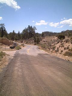 Pavement begins on eastbound California 173 at a point in the San Bernardino National Forest just northwest of Lake Arrowhead.