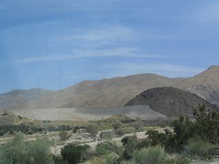 View of the proposed but unused Mojave Forks Dam as seen from eastbound California 173.
