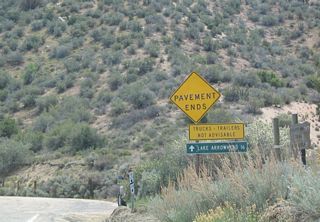It is a long 16 miles from here to Lake Arrowhead, because about half of those miles are on dirt road. Through traffic is advised to use California 138 and California 18 to Lake Arrowhead.