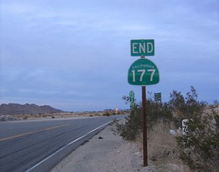 At the northern end of California 177 is this end shield, which is posted at the intersection with California 62. Ahead, California 177 north transitions directly onto California 62 east.