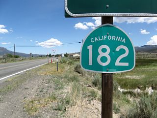 This is the first California 182 north reassurance shield; it is posted below the mileage sign.