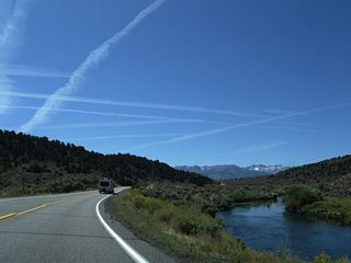 Following the East Walker River, southbound California 182 proceeds south through beautiful mountain scenery.