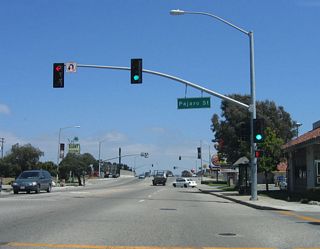 Southbound California 183 (Merritt Street) meets Pajaro Street at this traffic signal.
