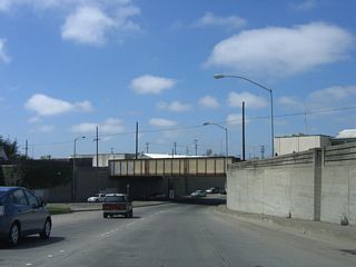 Upon turning left at Monterey Street, the U.S. 101 Business one-way couplet reunites to form Main Street. From here, Main Street dives under the Union Pacific Railroad tracks via this subway. U.S. 101 Business and California 183 proceed northeast for a rendezvous with U.S. 101 (El Camino Real).