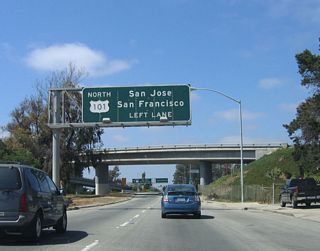 For U.S. 101 (El Camino Real) north, use the left lane. U.S. 101 travels north to Gilroy, Morgan Hill, San Jose, and San Francisco. There is no access to southbound U.S. 101.