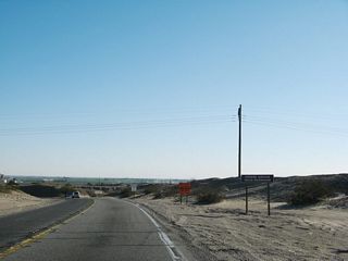 South of Interstate 8, two-lane California 186 follows Algodones Road south toward the International Border with Mexico. The state route is scheduled to be widened to a four-lane, divided highway configuration in the future to accommodate the increasing traffic counts south to Andrade. Initially, California 186 passes through the Quechan Indian Reservation.