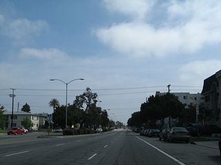Venice Boulevard carries three lanes in each direction and separates the cities of Los Angeles and Culver City.
