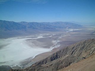 View of Death Valley and the wide swath of the Amargosa River as seen from Dante's View (a vista point over Death Valley located in the Amargosa Range).  Dante's View may be reached from a turnoff from California 190 along Furnace Creek Road.
