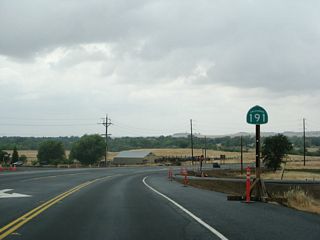 The first California 191 north reassurance shield is posted shortly after the California 70 intersection. From here, the two-lane highway will proceed north toward Paradise.