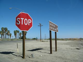 This view looks south on California 111 as seen from the east end of California 195.