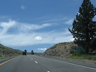 Westbound California 203 entering the town of Mammoth Lakes.