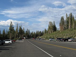 This view looks east from Mammoth Mountain resort along eastbound California 203.