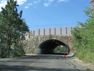 Although not part of California 203, Lake Mary Road is notable for a tunnel that carries the roadway under a ski run. At the time this picture was taken, construction was underway to incorporate a bike path into the roadway corridor.