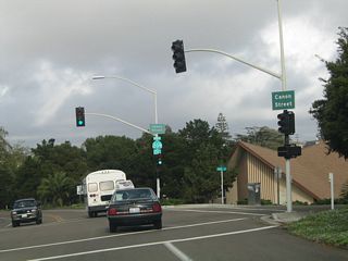Canon Street angles northeast from Catalina Boulevard to a signalized intersection with Talbot Street.