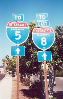 Trailblazers for I-5/8 formerly posted along Rosecrans Street north after Midway Drive.