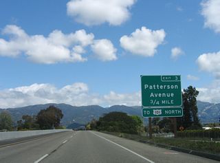 The final exit along California 217 (Clarence Ward Memorial Boulevard) east is Exit 3, Patterson Avenue, which offers a connection to U.S. 101 north. All through traffic on California 217 east will be defaulted onto U.S. 101 south (east) to Santa Barbara.