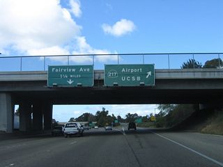 California 217 is known as Clarence Ward Memorial Boulevard, named after a state senator who served the Santa Barbara area. The freeway spur originates at U.S. 101 Exit 104B (at the Patterson Avenue interchange) and travels southwest toward the Santa Barbara Municipal Airport and the University of California at Santa Barbara (UCSB). A directional ramp connects U.S. 101 to California 217; there is access from U.S. 101 north to California 217 west yet no access from U.S. 101 south to California 217 west.