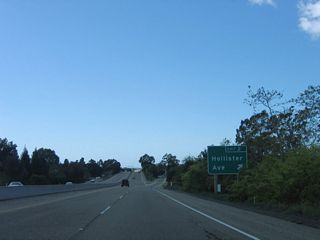 Westbound California 217 (Clarence Ward Memorial Boulevard) reaches Exit 2, Hollister Avenue (old U.S. 101) to downtown Goleta. To the west, Hollister Avenue passes through unincorporated Santa Barbara before becoming State Street en route to downtown Santa Barbara.