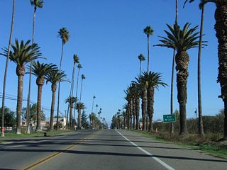 Northbound California 233 (Robertson Boulevard) approaches Avenue 23 1/2 west.