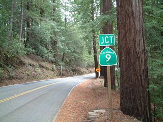 Northbound California 236 approaches California 9.  This marks the northern terminus of California 236.