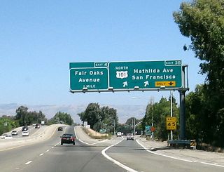 Eastbound California 237 (South Bay Freeway) reaches Exit 3B, Mathilda Avenue to U.S. 101 (Bayshore Freeway) north (via a U-turn onto California 237 west).