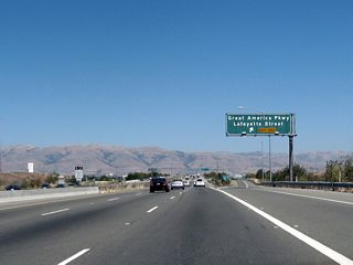 Eastbound California 237 reaches Exit 6, Lafayette Street and Great America Parkway.