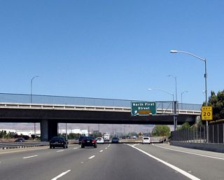 Eastbound California 237 (South Bay Freeway) reaches Exit 7, North First Street.