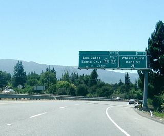 Westbound California 237 reaches Exit 1C, Dana Street and Whisman Road. The next interchange connects California 237 to California 85/(Stevens Creek Freeway) south and California 82 (El Camino Real).