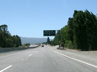 Westbound California 237 reaches Exit 2, Middlefield Road and Maude Avenue.
