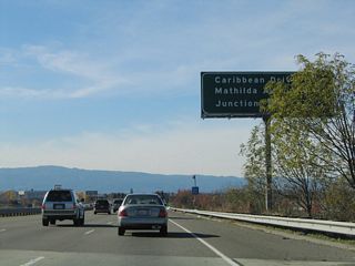 The next three exits along California 237 west are Exit 5, Santa Clara Route G-2 (Lawrence Expressway) south and Caribbean Drive north; Exit 3B, Mathilda Avenue to U.S. 101 (Bayshore Freeway) south; and Exit 3A, U.S. 101 (Bayshore Freeway) north.