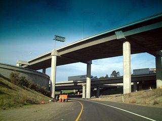 Taking the ramp from SR 238 (Foothill Boulevard) north onto Interstate 238 west through the multi level interchange with I-580.