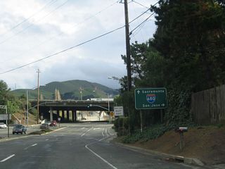 The first ramp from California 238 (Mission Boulevard) south connects to Interstate 680 south to San Jose, while the second right turn will connect to Interstate 680 north to Pleasanton, Walnut Creek, Concord, Fairfield, and Sacramento.
