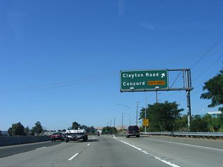 Northbound California 242 reaches Exit 1, Clayton Road to Willow Pass Road and Market Street. Use this exit to downtown Concord.