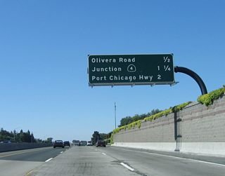 The last two exits on California 242 are: Exit 3A, Olivera Road and Exits 3B-C, California 4 east to Pittsburg, Antioch, and Stockton and west to Martinez and Hercules. On the ramp to California 4westis a secondary ramp to Port Chicago Highway, which interchanges with California 4eastof the California 242 interchange near Diablo Creek Golf Course.