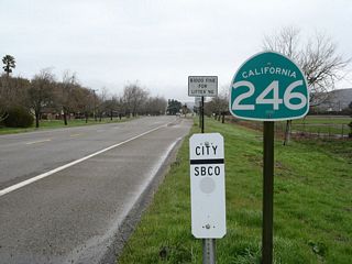 The first shield for California 246 east is posted on eastbound Ocean Avenue at the Lompoc city limits, about nine miles east of Surf. The state route will continue from this point east to Lompoc, Buellton, Solvang, and Santa Ynez before ending at California 154.