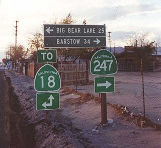 Both inventoried by Caltrans as SR 247, state-maintained connectors along Barstow Road and Old Woman Springs Road, link SR 247 with SR 18 in Lucerne Valley.