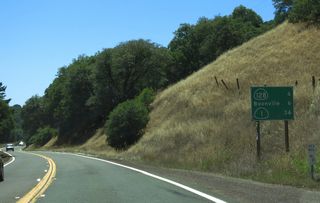 Generally traveling west, SR 253 parallels Soda Creek west through Bell Valley to Soda Spring. The state route crosses Soda Creek at post mile 3.84.