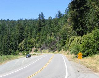 California 254 (Avenue of the Giants) follows the Eel River as it passes through Humboldt Redwoods State Park.