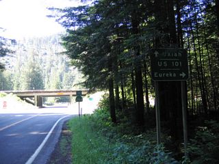 Near the north end of California 254 along Jordan Road is the final junction with U.S. 101 (Redwood Highway). The first right connects to U.S. 101 north to Eureka, and the next left connects to U.S. 101 south to Ukiah and Santa Rosa.