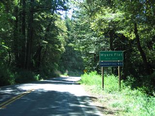 Six miles south of there, southbound California 254 enters Myers Flat.