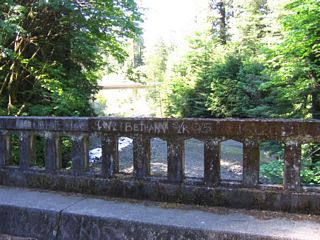 The unique bridge rail provides the foreground view of the U.S. 101 bridge in the background.