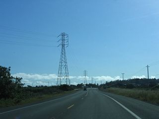 Familiar Pacific Gas and Electric (PG&E) power lines join California 255 as it continues southwest toward Manila and Samoa.